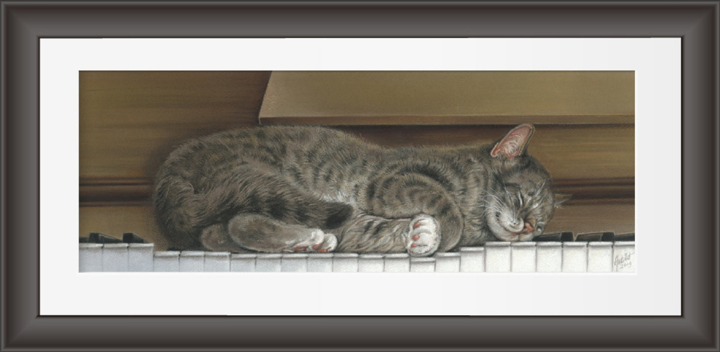 Reproduktion "Katze auf Klavier".