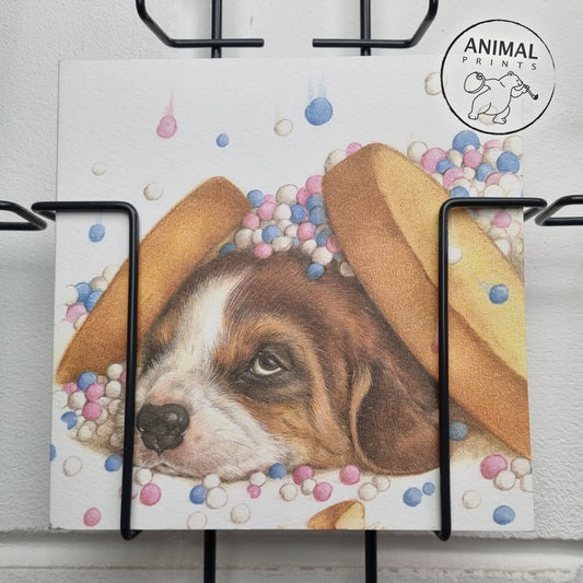 Vierkante kaart - Beagle beschuit met muisjes (honden print)