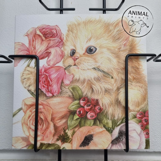 Vierkante kaart - Bedankt. Bos bloemen voor Pers (katten print)