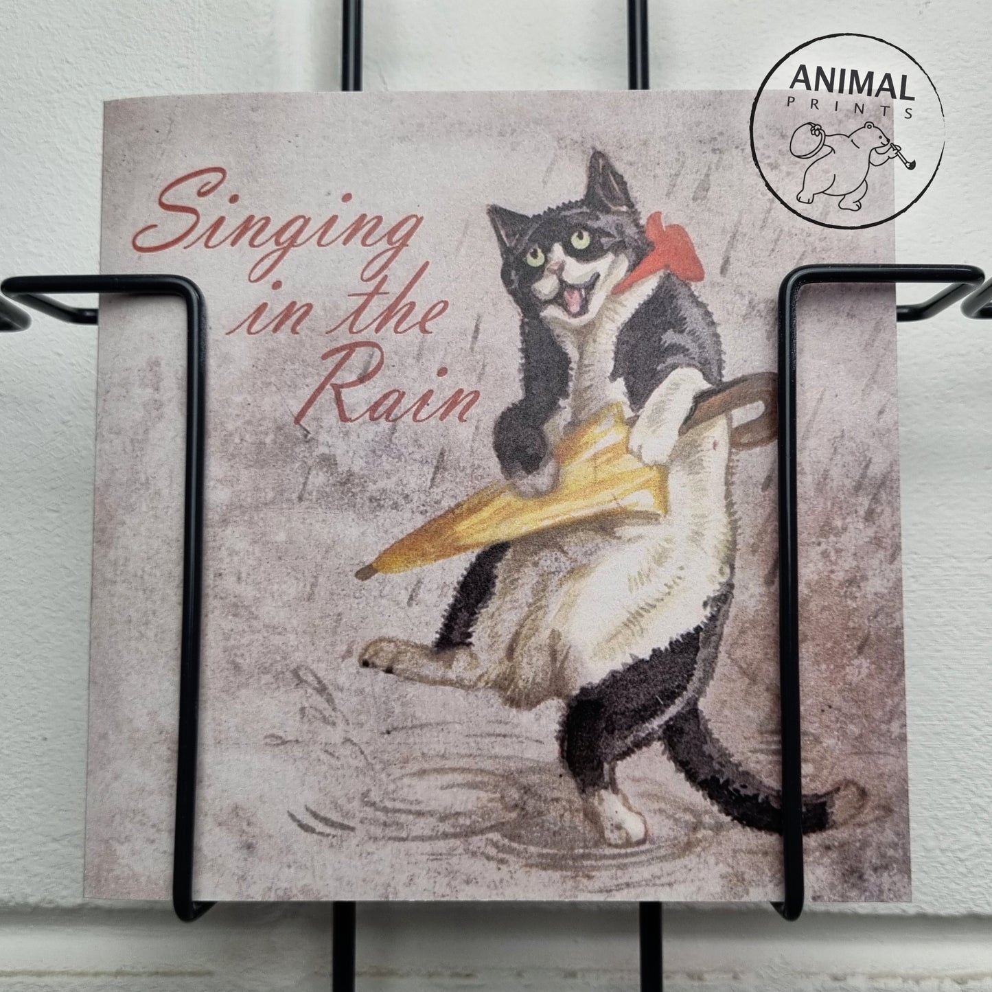 Vierkante kaart - Singing in the Rain (katten print)