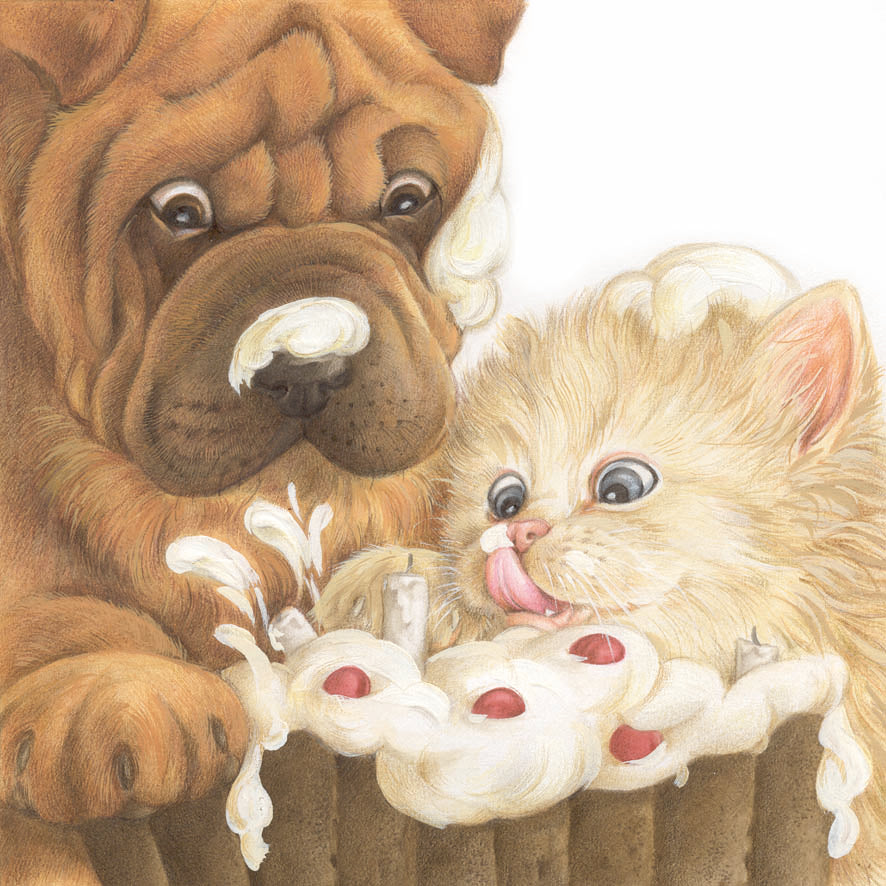 Square card - Sharpei &amp; Persian are having a party