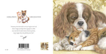 Vierkante kaart - Wie wil er niet zo'n heerlijk warm kussen (Cavalier King Charles Terrier, katten print)