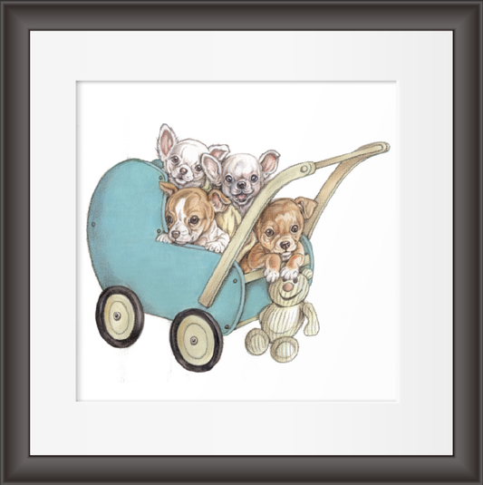 Reproductie "Chihuahua's in Kinderwagen".